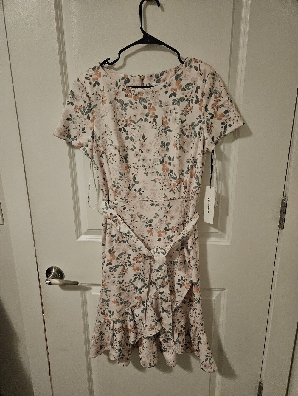 Calvin Klein Pink Floral Tie-Waist Mini Dress